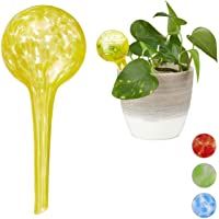 Relaxdays Set de Dos- Sistema de riego para Plantas- Vacaciones- Ø 6cm- Amarillo- Vidrio- 2 Globos